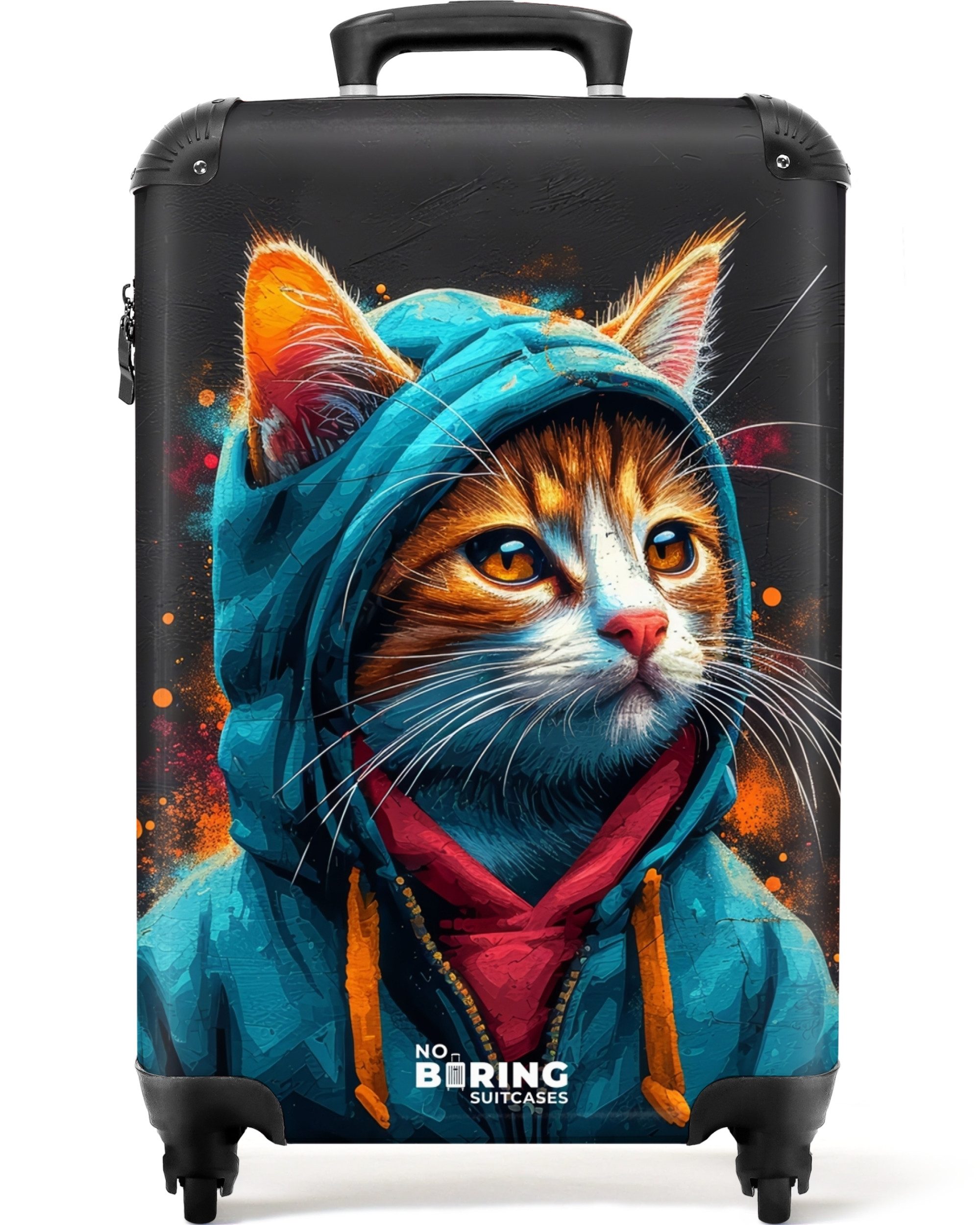 NoBoringSuitcases.com© Hartschalen-Trolley Graffiti-Katze mit blauer Weste günstig online kaufen
