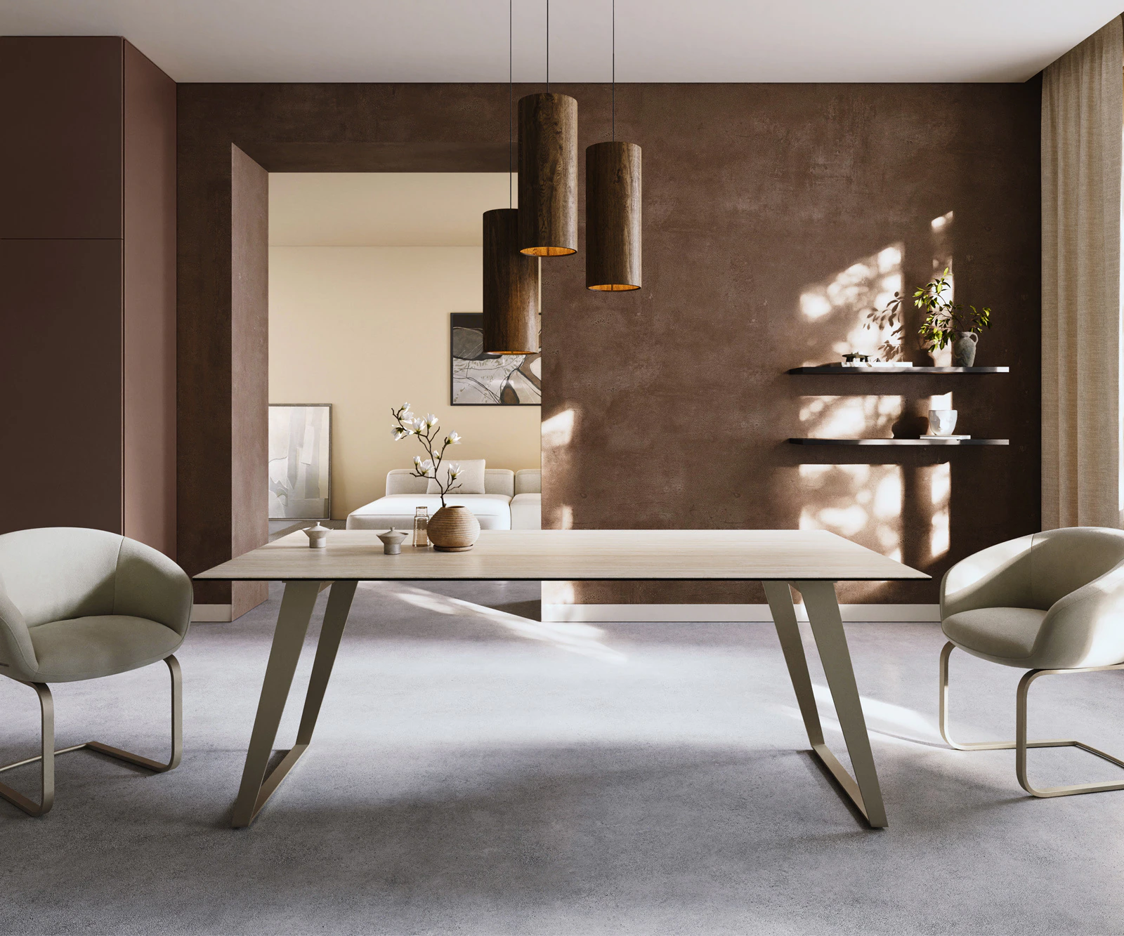 Esstisch Edge 200x100 Keramik Laminam® Travertino Bianco Creme-Weiß Metall günstig online kaufen