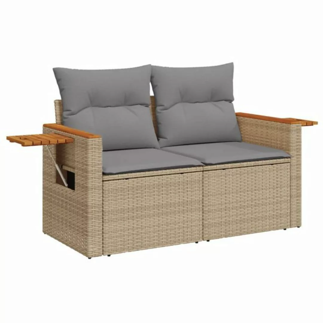 vidaXL Loungesofa Gartensofa mit Kissen 2-Sitzer Beige Poly Rattan günstig online kaufen