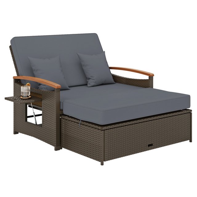 KOMFOTTEU Big-Sofa 3 in1 Rattan Sofabett, mit klappbare Seitenablage günstig online kaufen