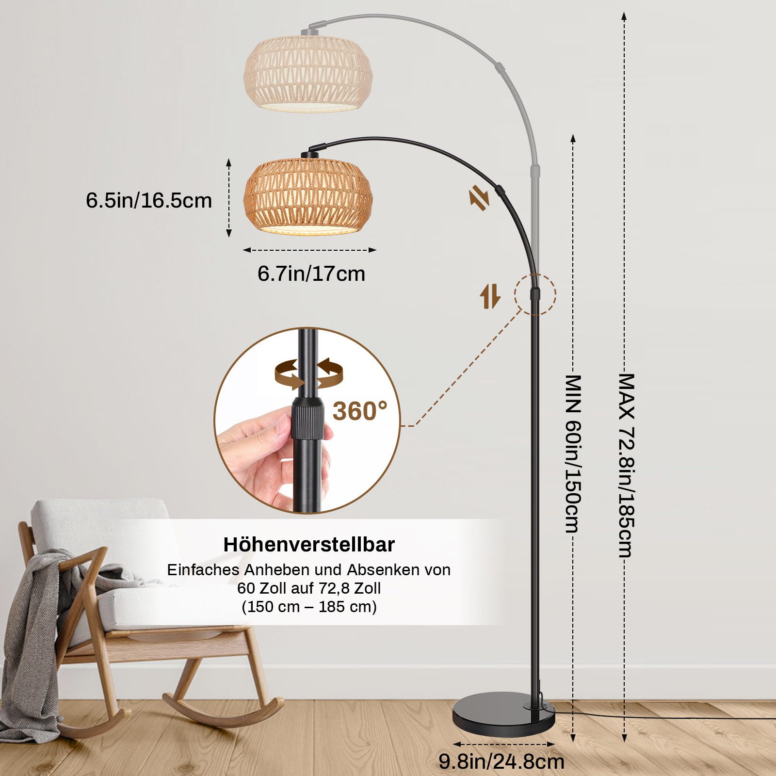 MUPOO Stehlampe LED Stehleuchten,Rattan Boho LED günstig online kaufen