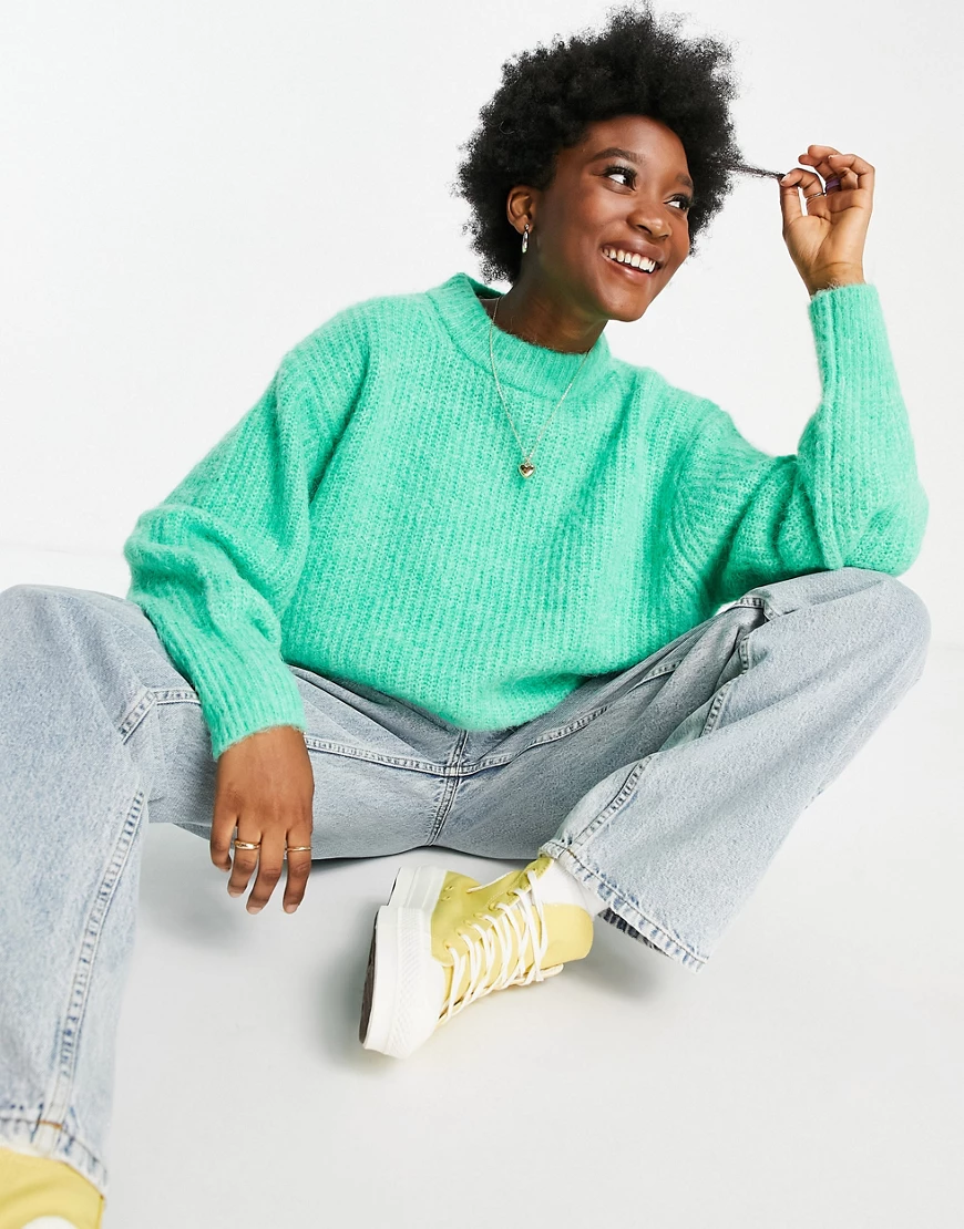 ASOS DESIGN – Gerippter Oversize-Pullover aus hochwertigem Garn in Grün günstig online kaufen