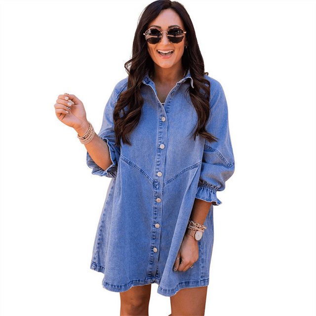 RUZU UG Dirndl Frühlings-lässiges Damen-Jeanskleid mit hoher Taille (1-tlg) günstig online kaufen