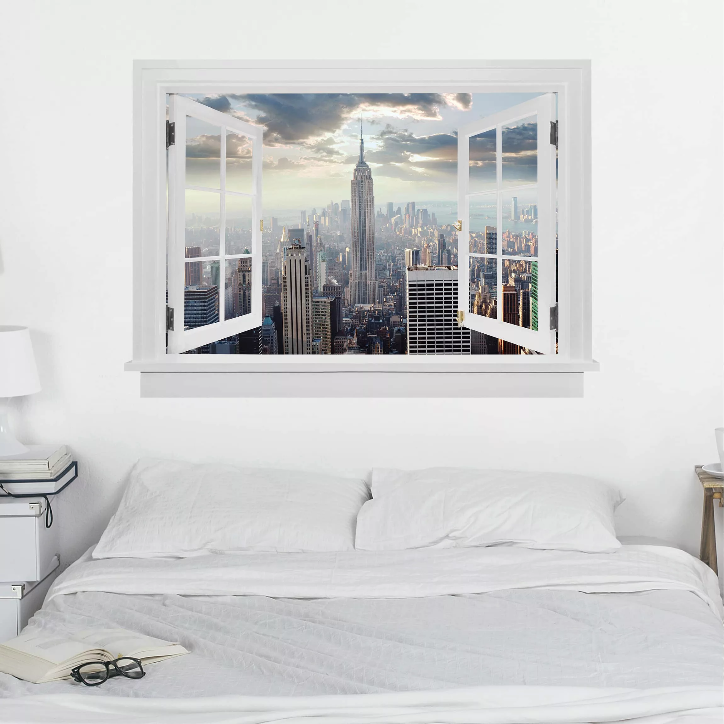 3D Wandtattoo Offenes Fenster Sonnenaufgang in New York günstig online kaufen