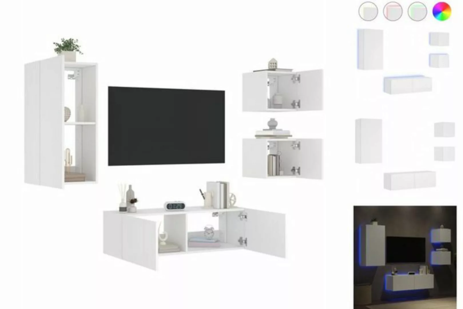 vidaXL TV-Schrank 4-tlg TV-Wohnwand mit LED-Leuchten Weiß günstig online kaufen