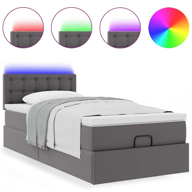 vidaXL Bett Ottoman-Bett mit Matratzen & LEDs Grau 100x200 cm Kunstleder günstig online kaufen