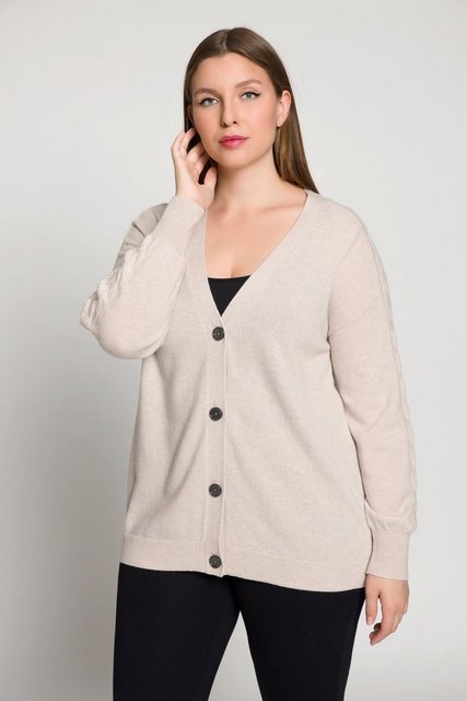 Ulla Popken Strickjacke Strickjacke Oversized Zopfmuster V-Ausschnitt günstig online kaufen