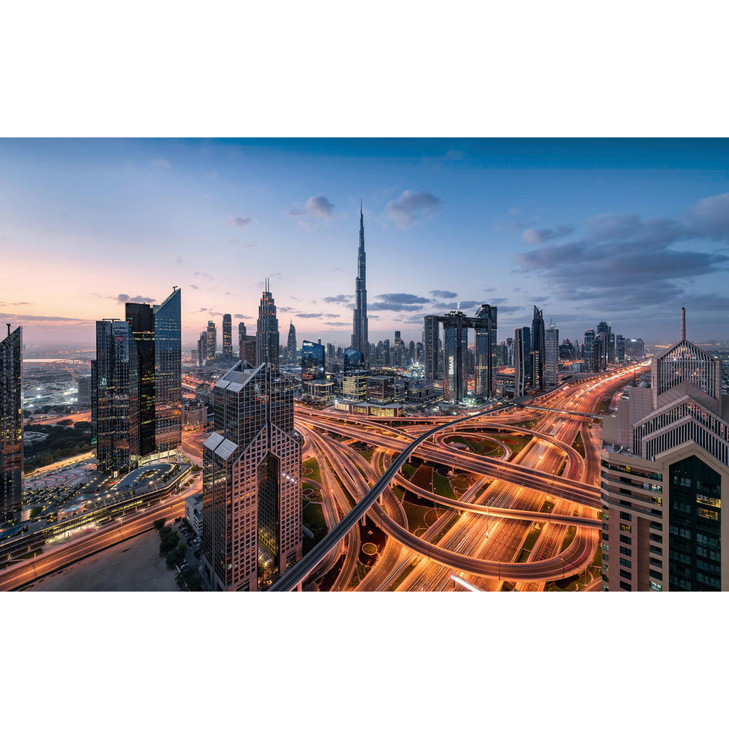 Sanders & Sanders Fototapete Dubai Blau Grau und Beige 450 x 280 cm 612700 günstig online kaufen