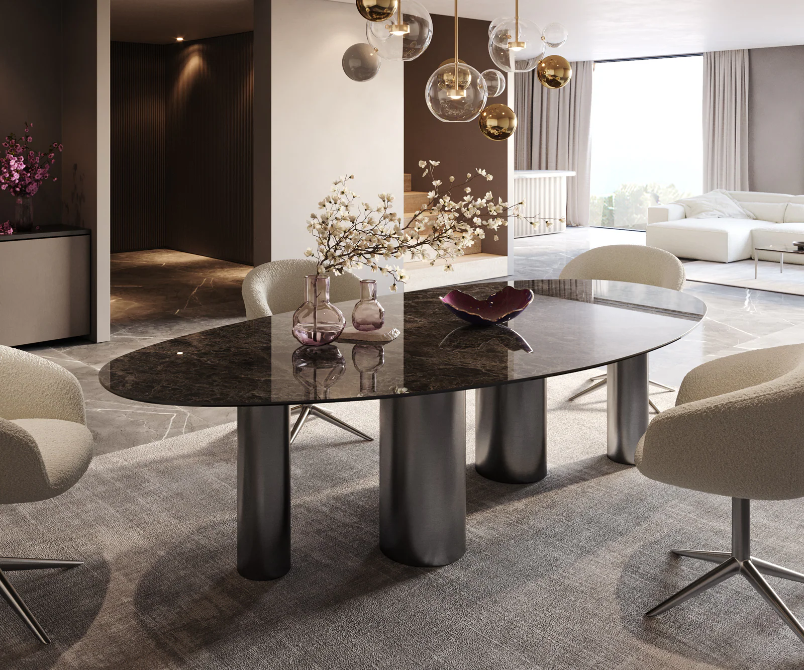 Esstisch Edge Oval 280x130 Keramik Laminam®Emperador Extra Lucidato Dunkelb günstig online kaufen