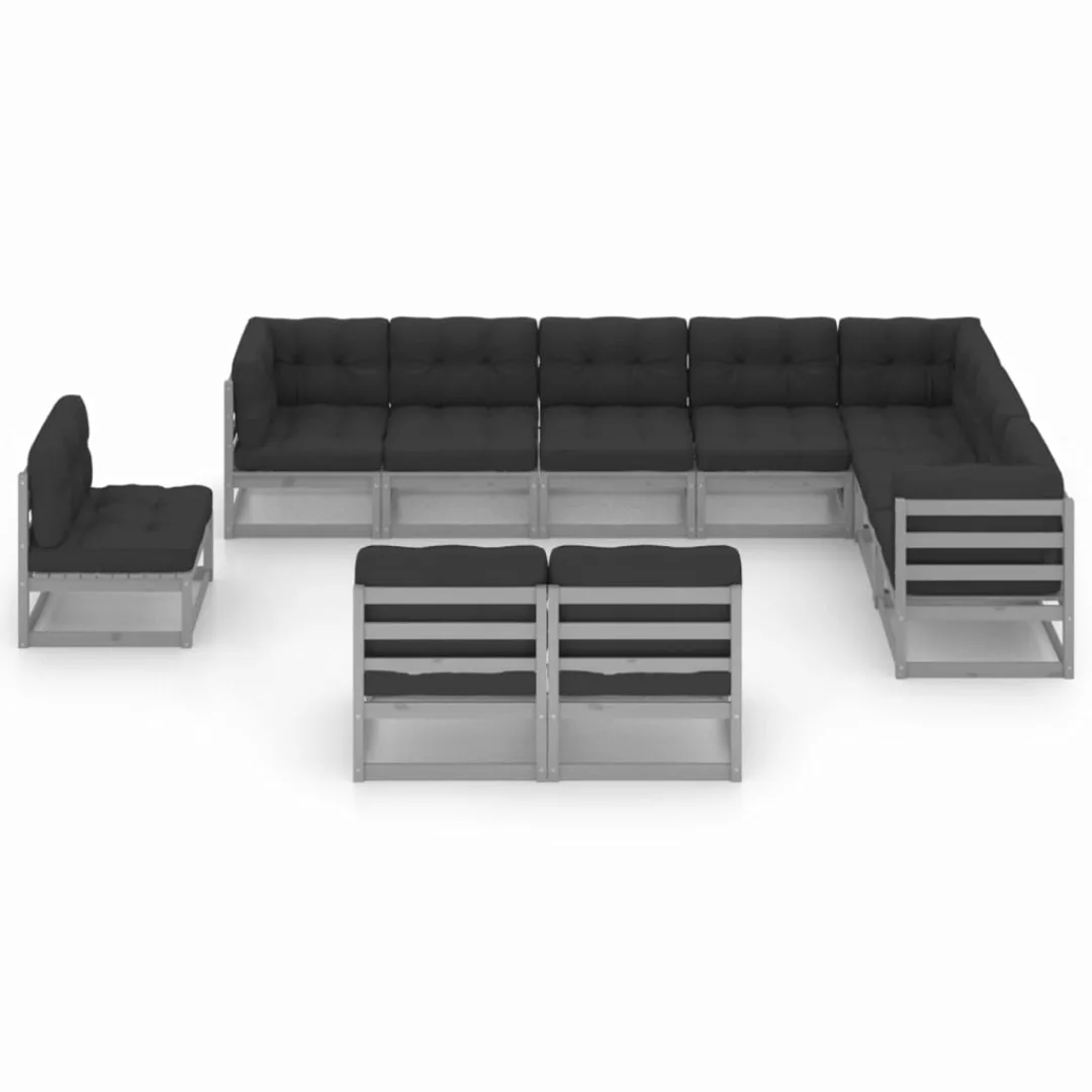 10-tlg. Garten-lounge-set Mit Kissen Grau Kiefer Massivholz günstig online kaufen