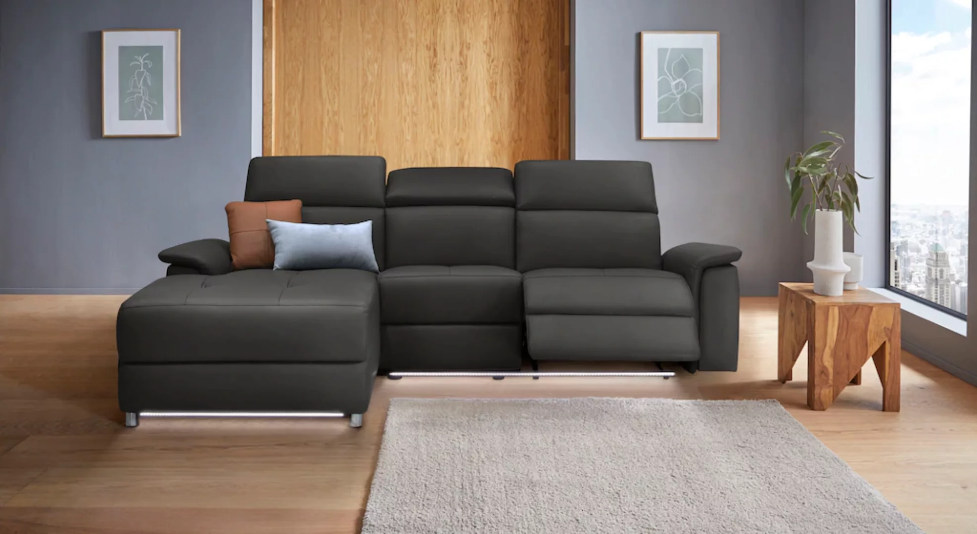 Places of Style Ecksofa "Pareli, L-Form, 259cm,m. Recamiere, Echtleder, Kun günstig online kaufen