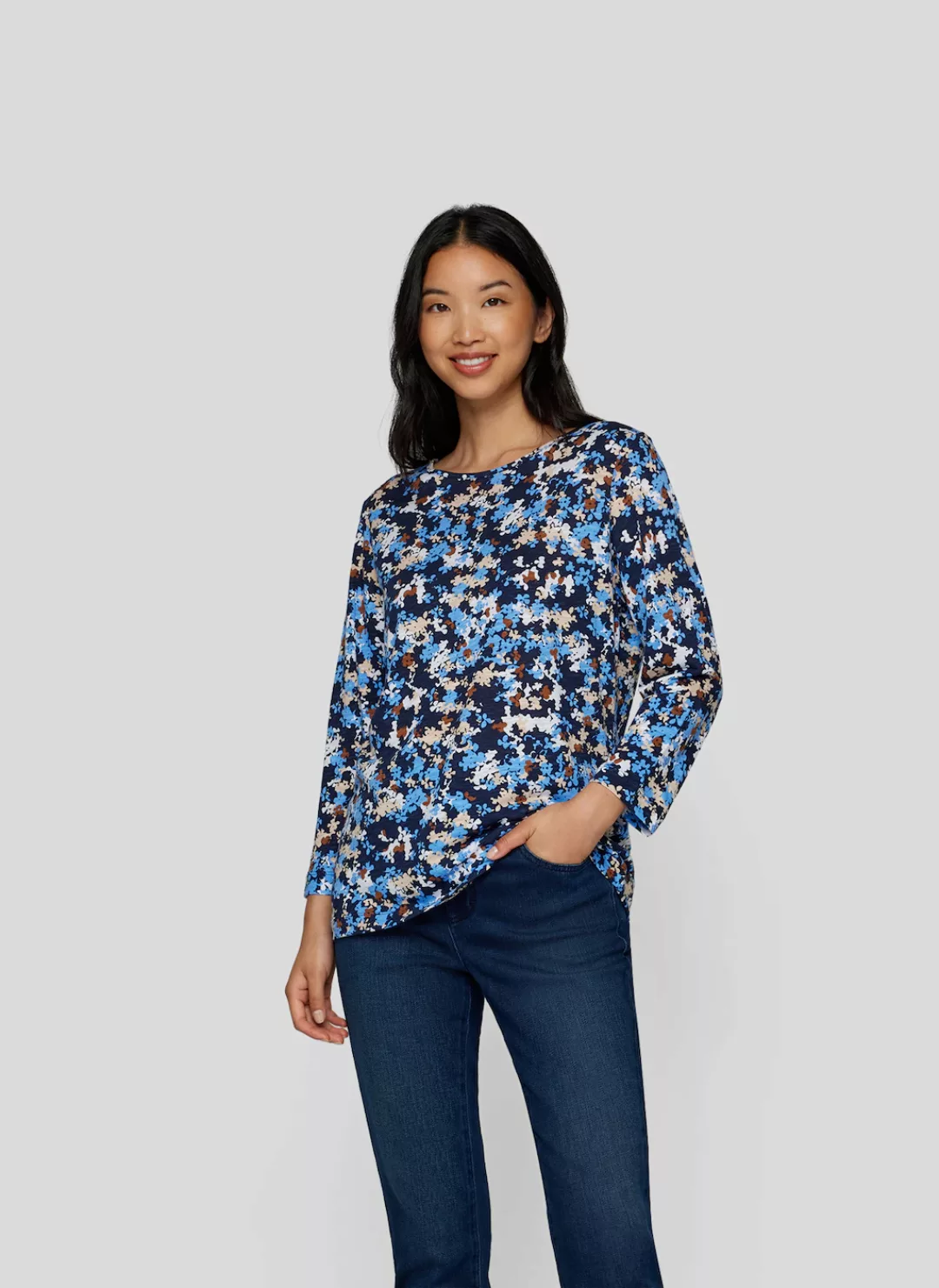 Rabe Print-Shirt "RABE Blumiges 3/4-Arm-Shirt in Blau und Beige" günstig online kaufen