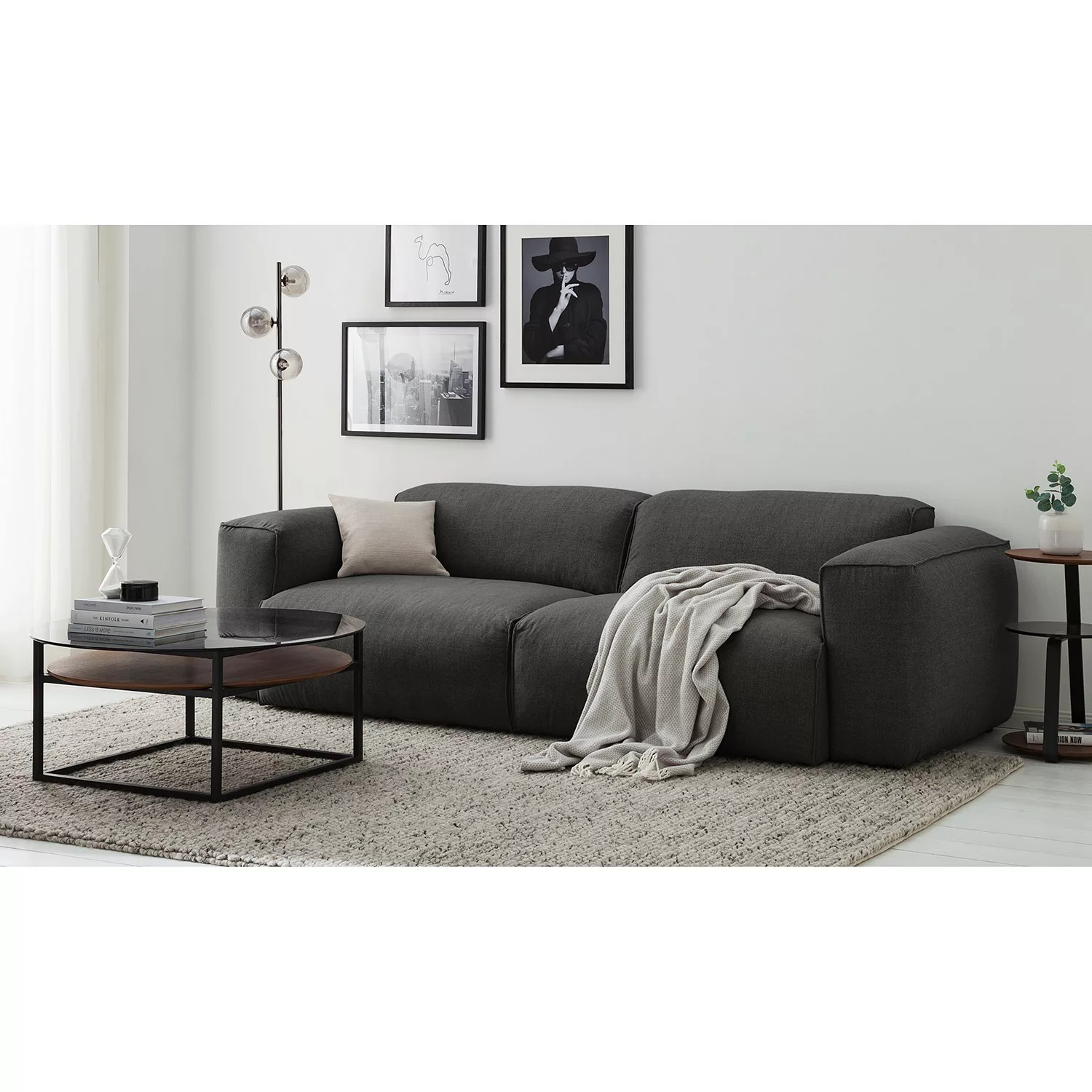 home24 Studio Copenhagen Sofa Hudson II 3-Sitzer Grau/Braun Webstoff 259x71 günstig online kaufen