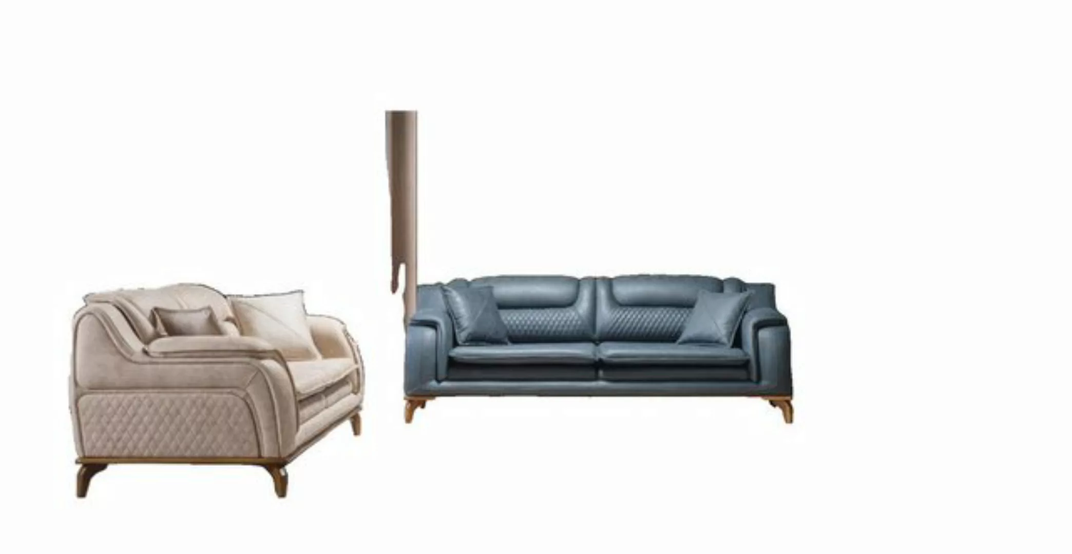 JVmoebel Sofa Sofagarnitur 3+3+1 Sitzer Blau Sessel Luxus Leder Sofa Couch, günstig online kaufen