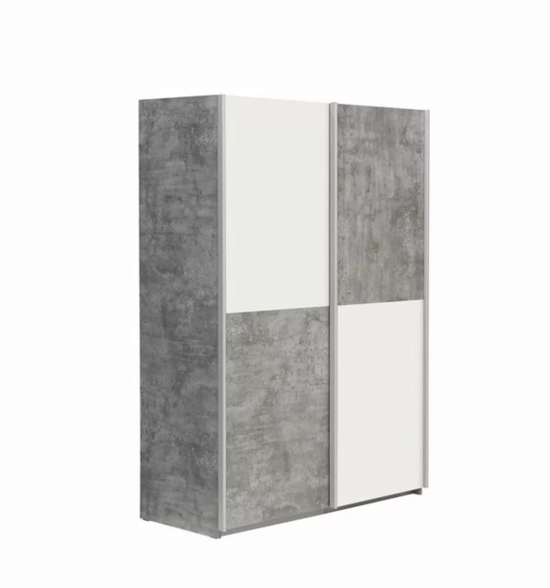 FORTE Schiebetürenschrank in Weiss / Betonoptik Lichtgrau - 120x190,5x61,2 günstig online kaufen