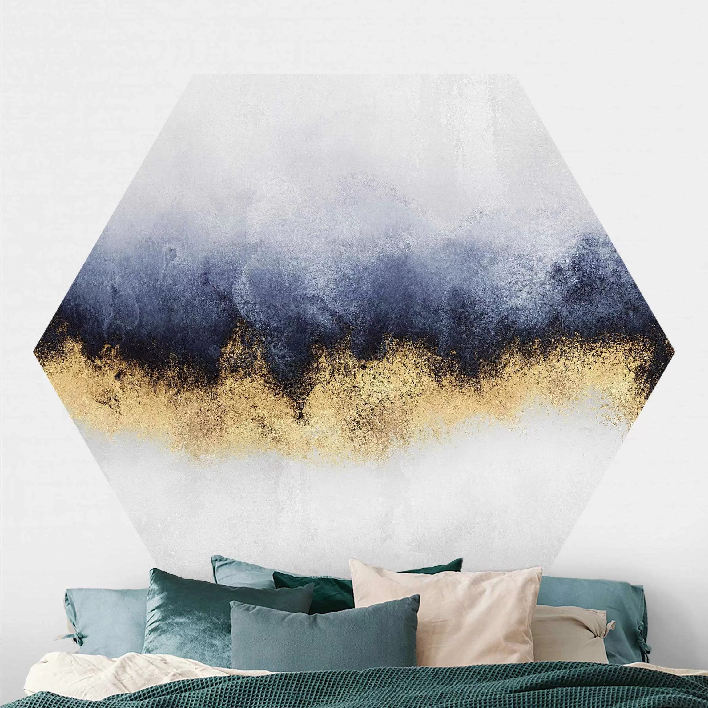 Hexagon Fototapete selbstklebend Wolkenhimmel mit Gold günstig online kaufen