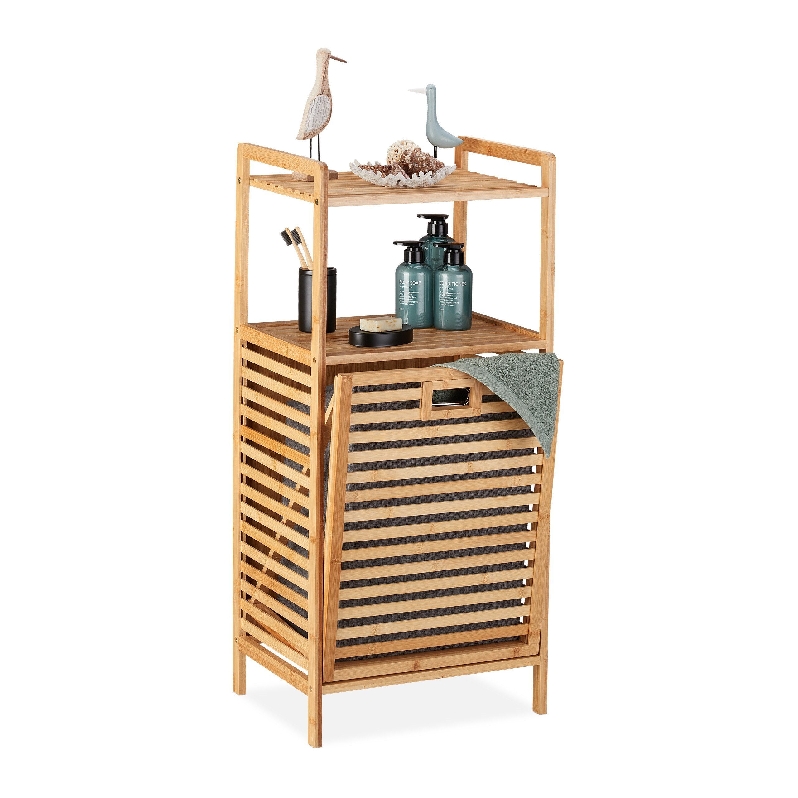 relaxdays Wäschekorb Bambus Badregal mit Wäschekorb günstig online kaufen