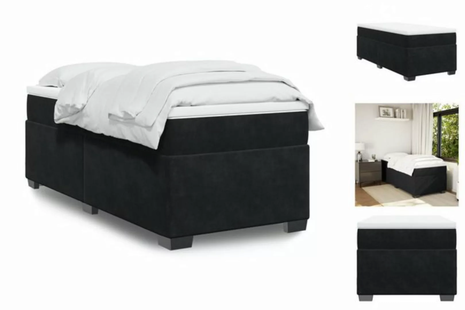 vidaXL Boxspringbett Boxspringbett mit Matratze Schwarz 90x200 cm Samt günstig online kaufen