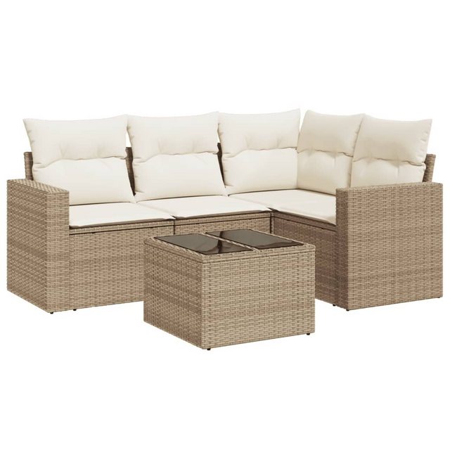 vidaXL Sofaelement 5-tlg. Garten-Sofagarnitur mit Kissen Beige Poly Rattan günstig online kaufen