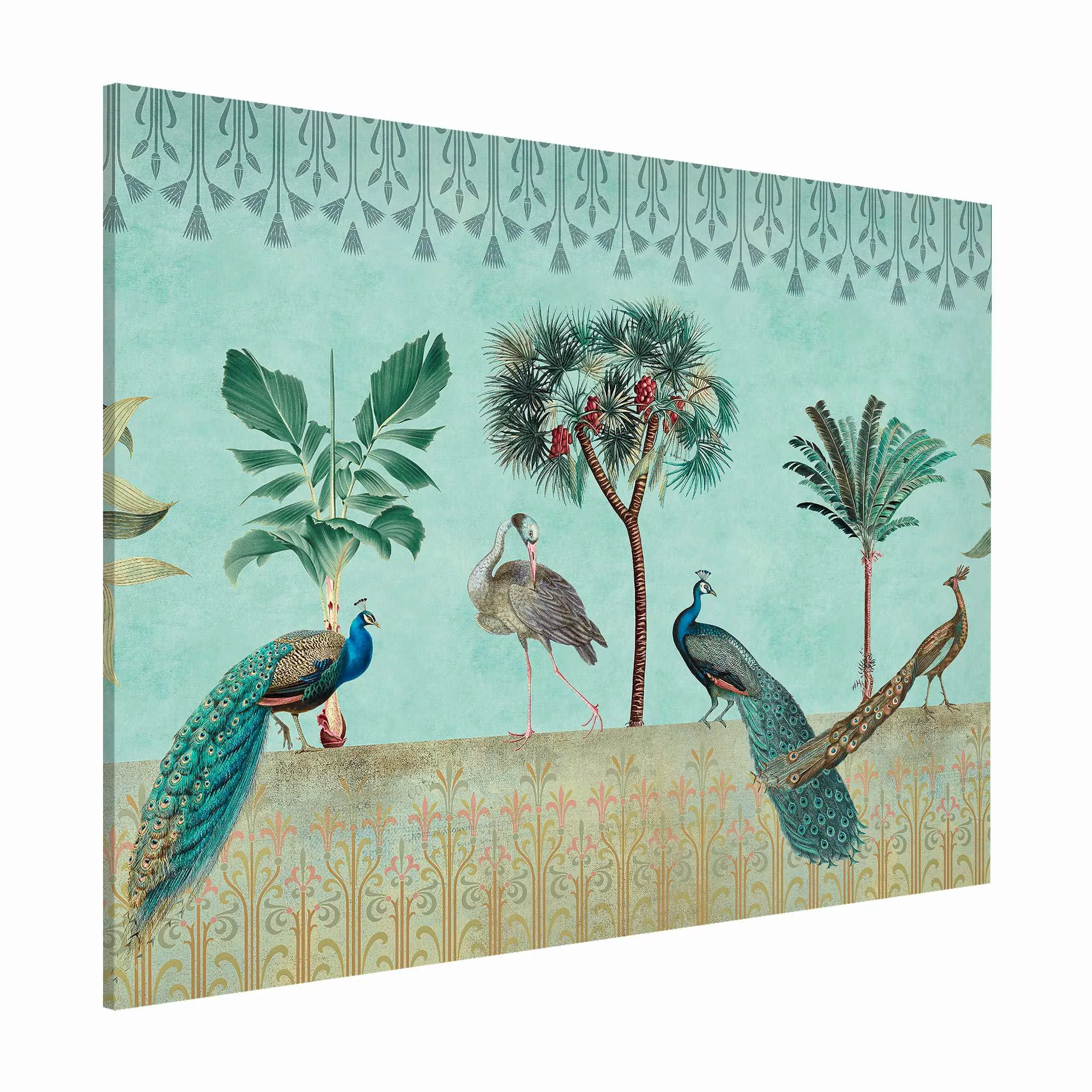 Magnettafel Tiere Vintage Collage - Tropische Vögel mit Palmen günstig online kaufen