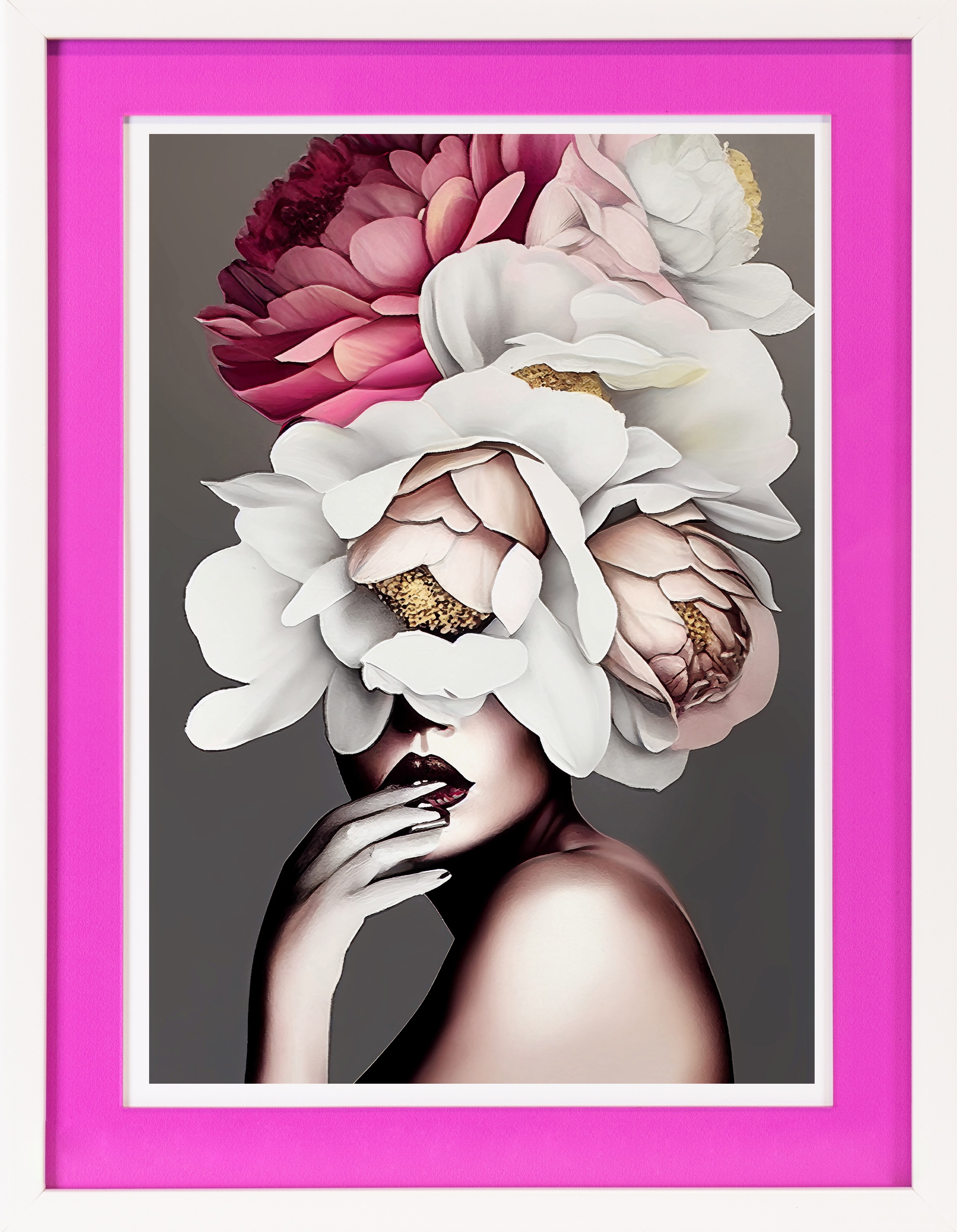queence Bild mit Rahmen »Frau mit Hut aus Blumen«, Bilder von Frauen-Blumen günstig online kaufen