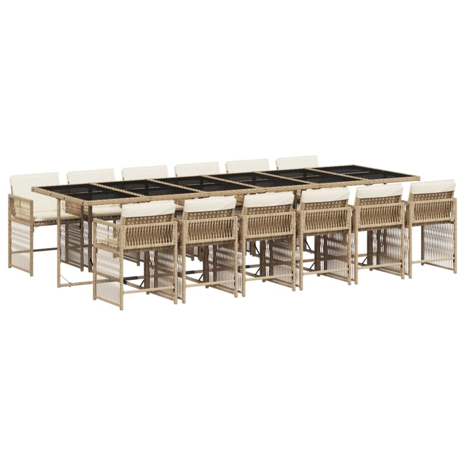 vidaXL 13-Tlg Garten-Essgruppe mit Kissen Beige Poly Rattan 3211666 günstig online kaufen