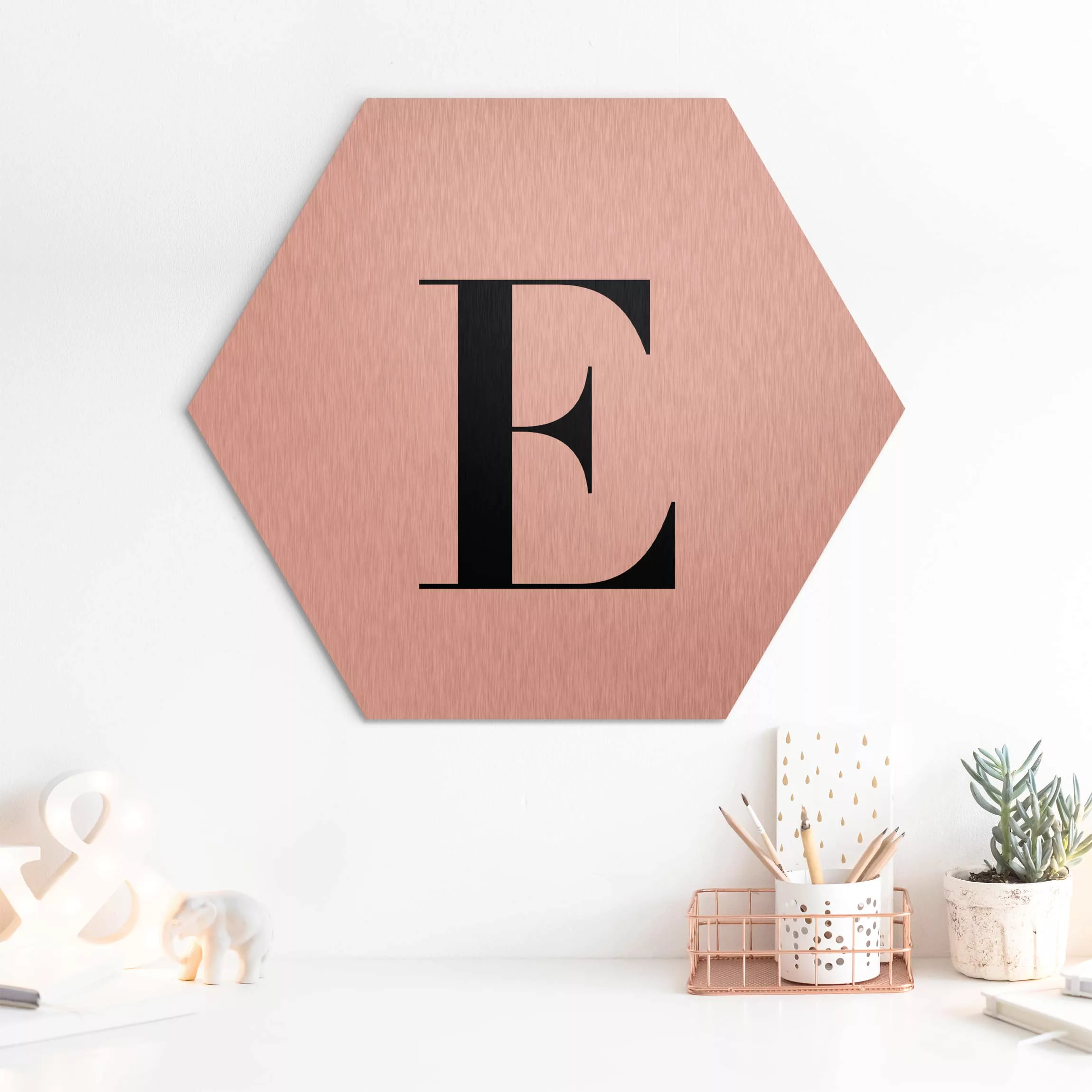 Hexagon-Alu-Dibond Bild Buchstaben Buchstabe Serif Weiß E günstig online kaufen