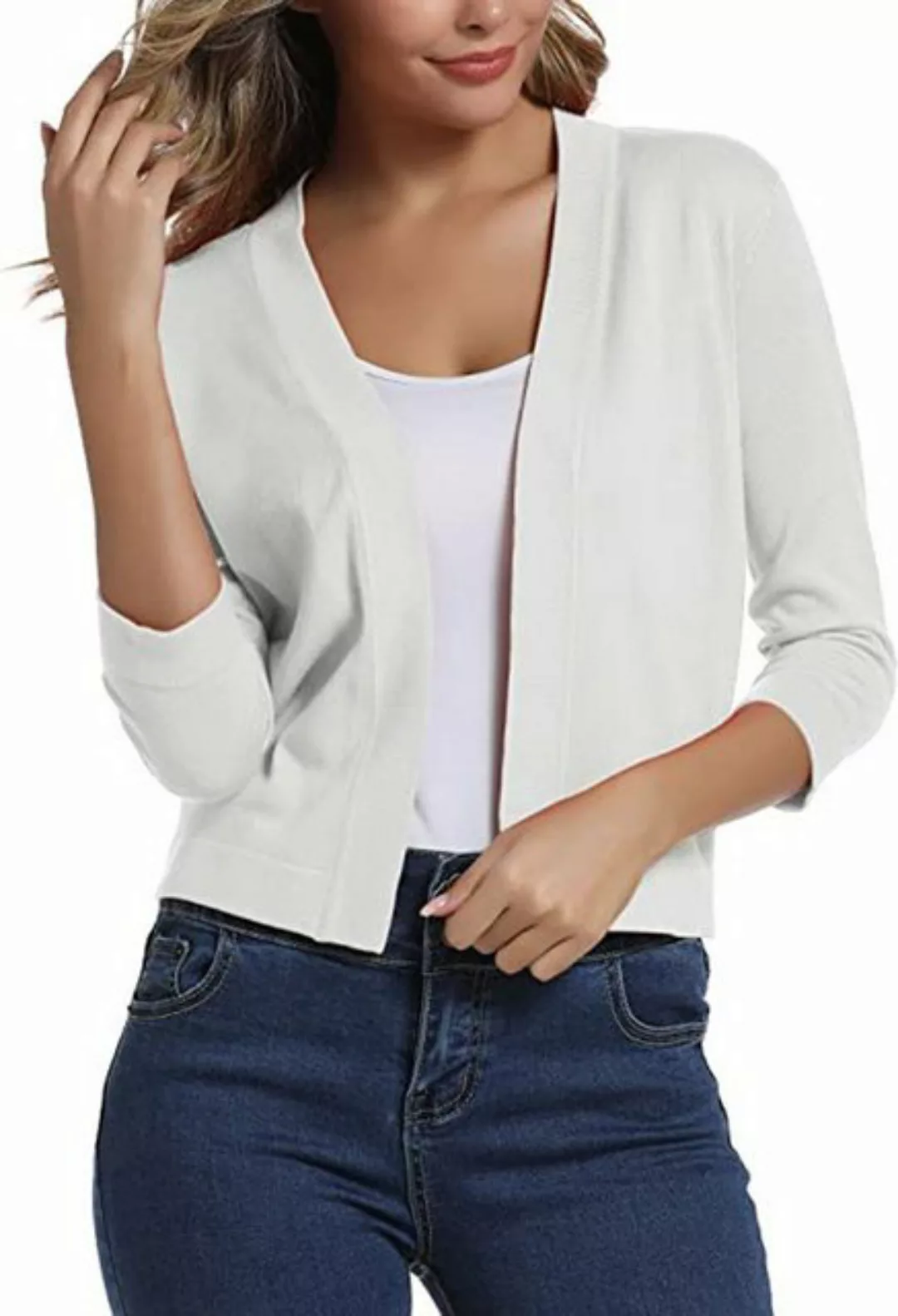 KIKI Strickjacke Women's 3/4 Sleeve Front Cardigan Solid Color Cardigan Top günstig online kaufen