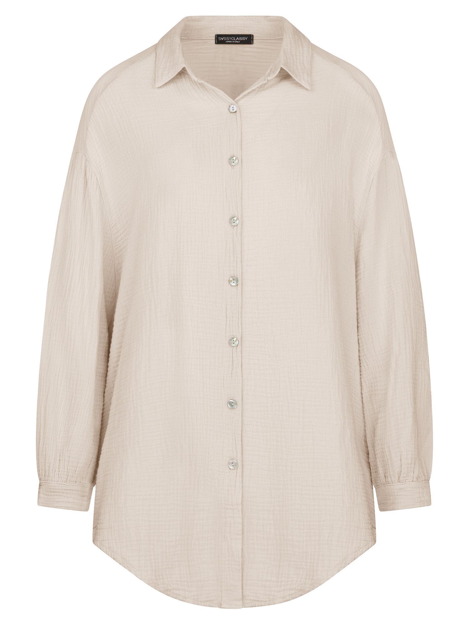 SASSYCLASSY Longbluse Oversize Musselin Bluse Damen günstig online kaufen