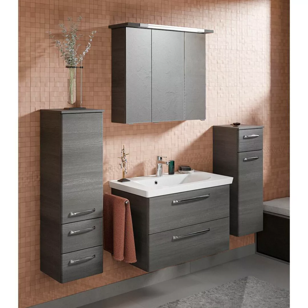 Badezimmer Komplett Set mit Waschbecken aus Mineralmarmor TRENTO-66 in Grap günstig online kaufen