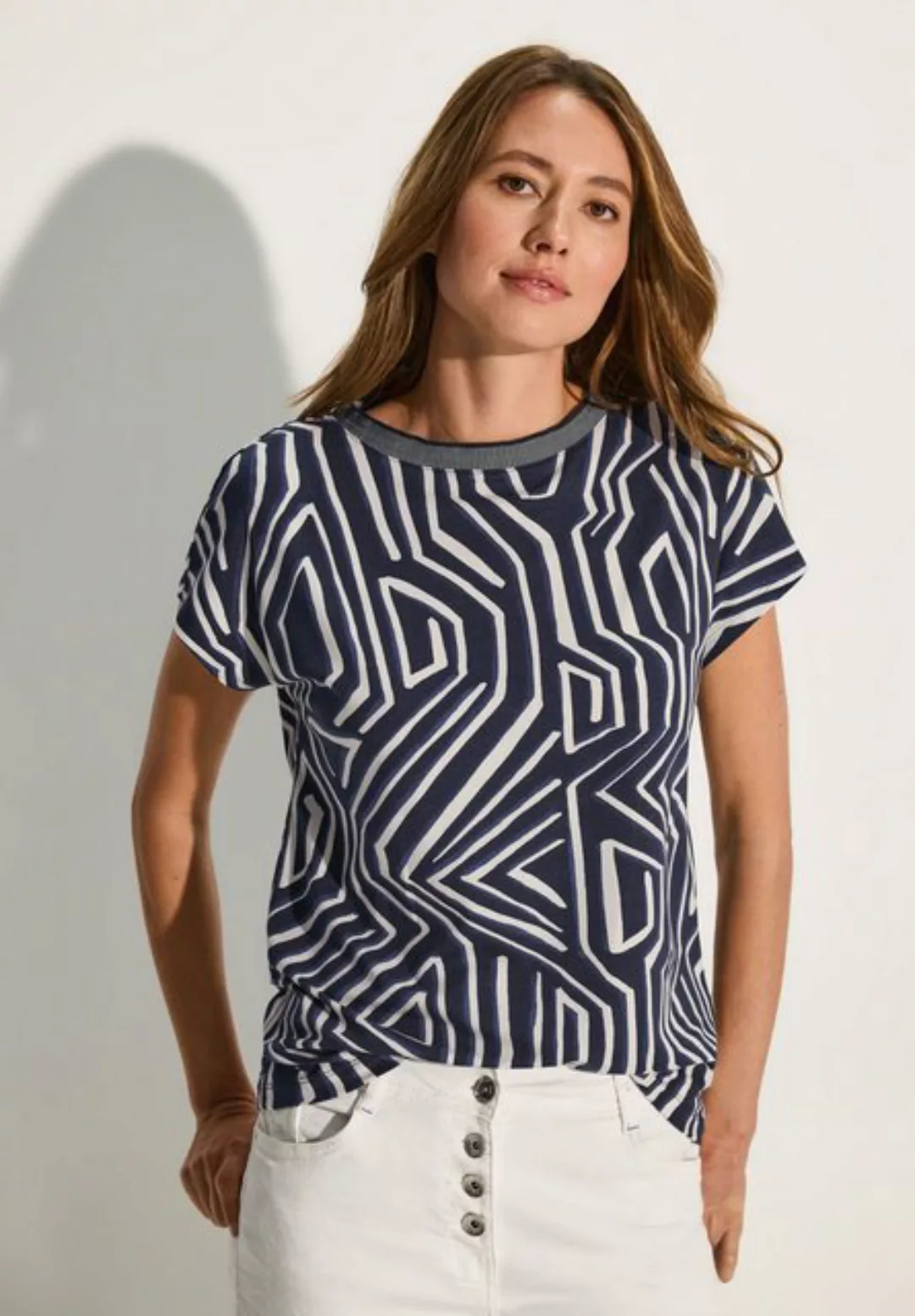 Cecil Kurzarmshirt - gemustertes Kurzarm Shirt - T-Shirt mit All-Over-Print günstig online kaufen