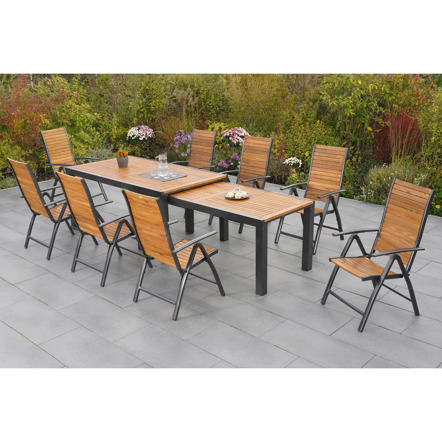 Merxx Santorin Set 9-tlg. Flex-Gartentisch Ausziehbar 180/300 x 100 cm günstig online kaufen