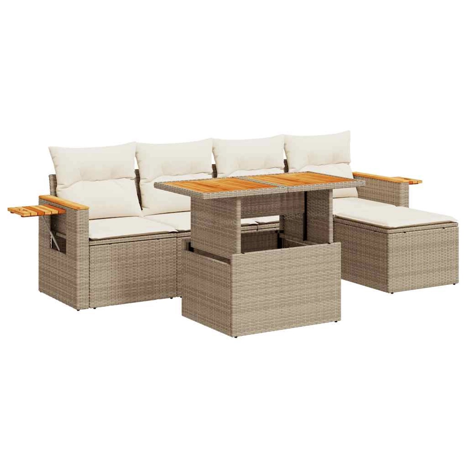 vidaXL 6-Tlg Garten-Sofagarnitur mit Kissen Beige Poly Rattan Akazie 332758 günstig online kaufen