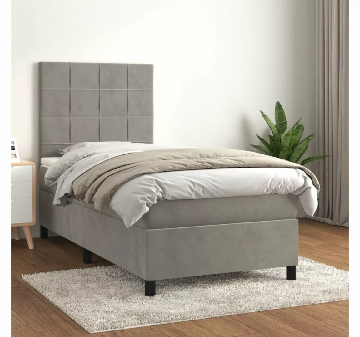 furnicato Bett Boxspringbett mit Matratze Hellgrau 90x200 cm Samt günstig online kaufen