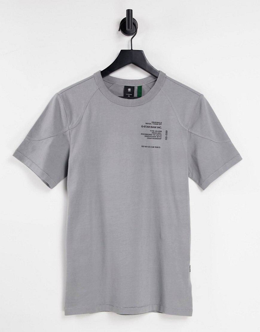 G-Star – T-Shirt in Grau mit Textprint an der Schulter günstig online kaufen