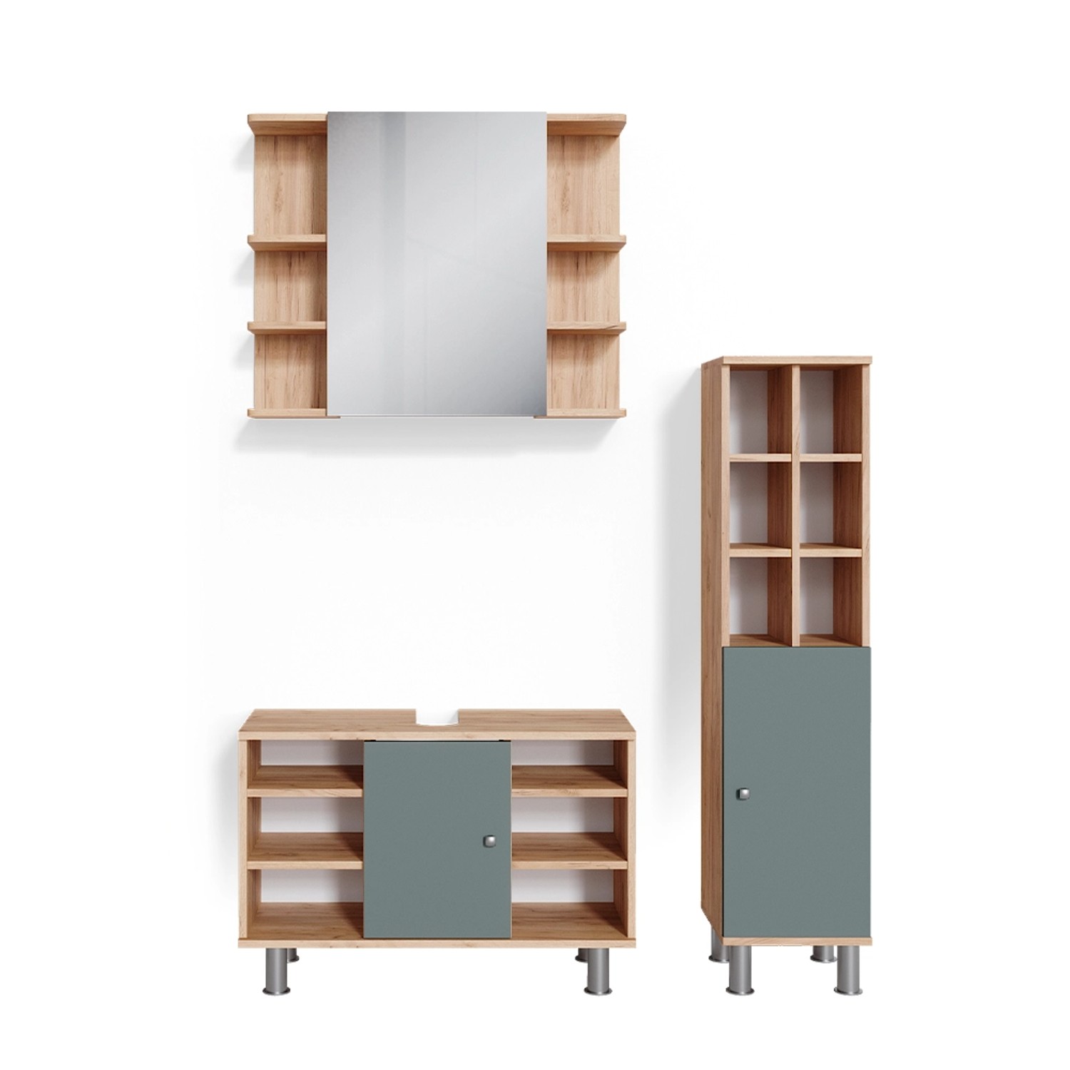 Vicco Badmöbel-Set Fynn Grün/Goldkraft Eiche 3 Teile mit Midischrank Tür Gr günstig online kaufen