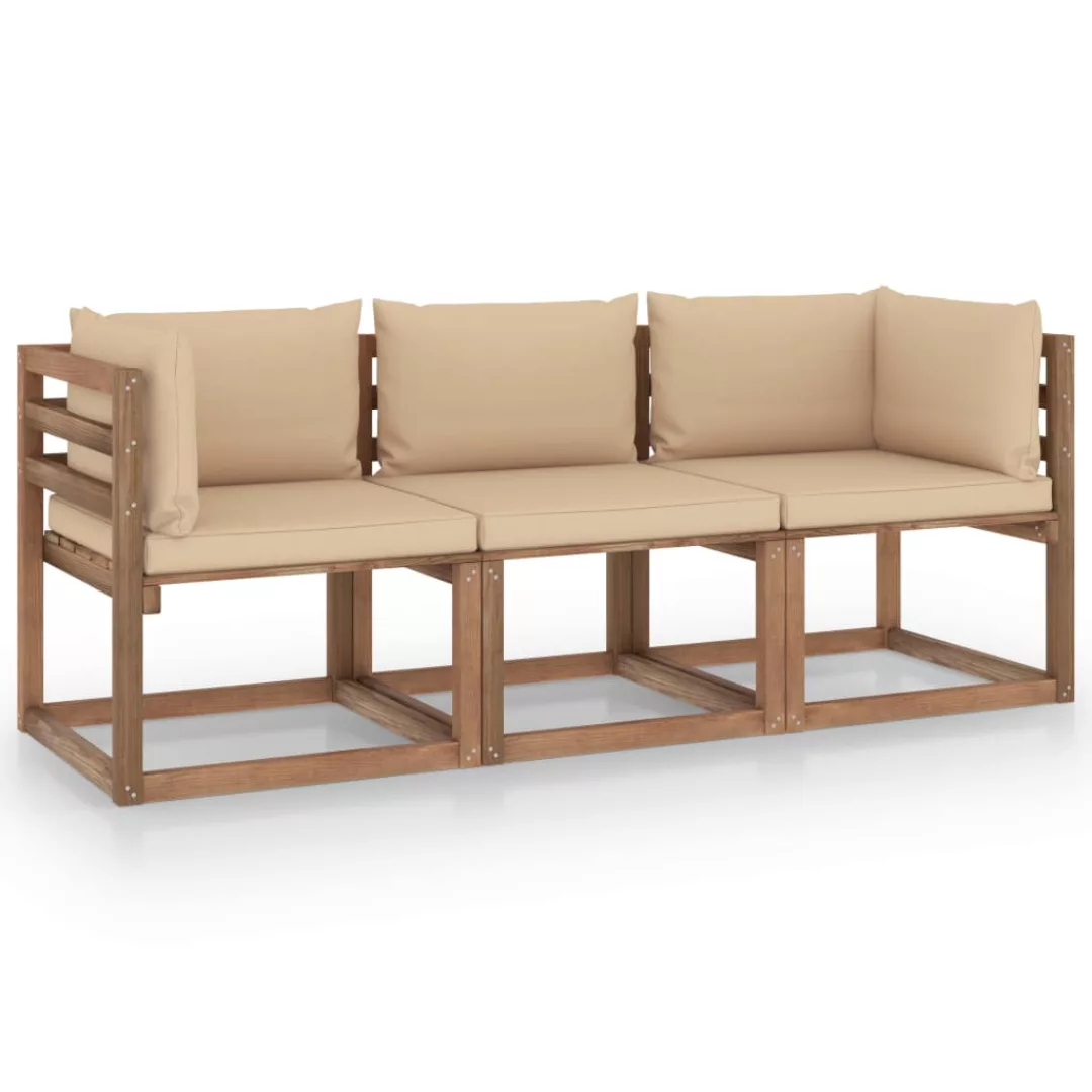 Garten-palettensofa 3-sitzer Mit Kissen Anthrazit Kiefernholz günstig online kaufen