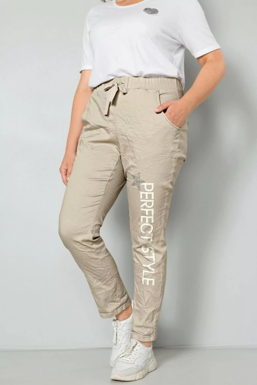 MIAMODA Lederimitathose Joggpants Schriftzug mit Stern Elastikbund günstig online kaufen