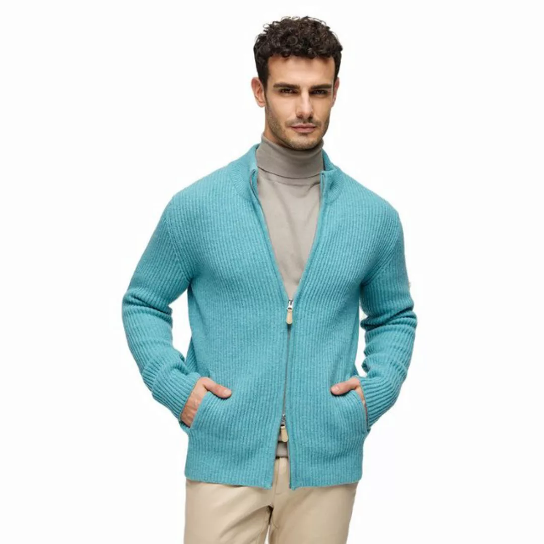 Silk and Cashmere Strickjacke Herren-Strickjacke, 100 % Wolle, hoher Kragen günstig online kaufen