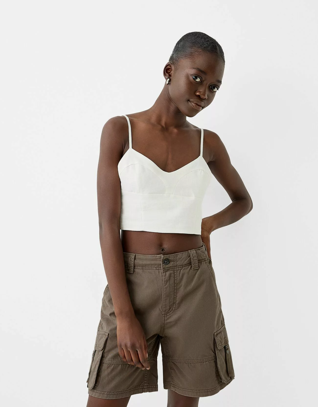 Bershka Cargo-Bermudas Mit Bändern Damen Xl Khaki günstig online kaufen