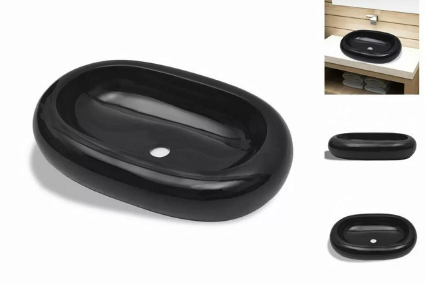 vidaXL Waschbeckenschrank Keramik Waschbecken schwarz oval günstig online kaufen