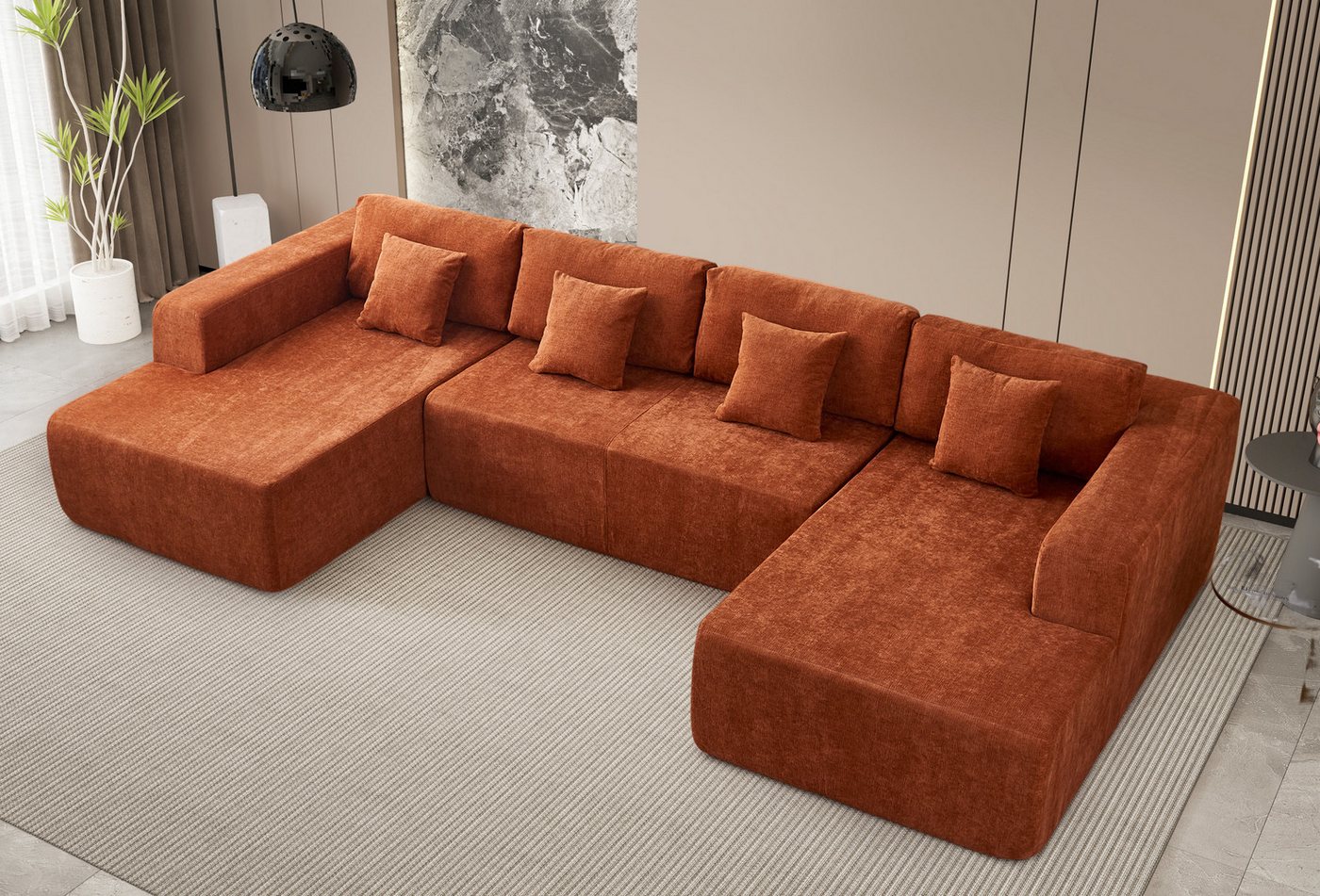 Fanttik Wohnlandschaft Schaumstoff Sofa Großes U-Form Couch, Breite 350cm x günstig online kaufen