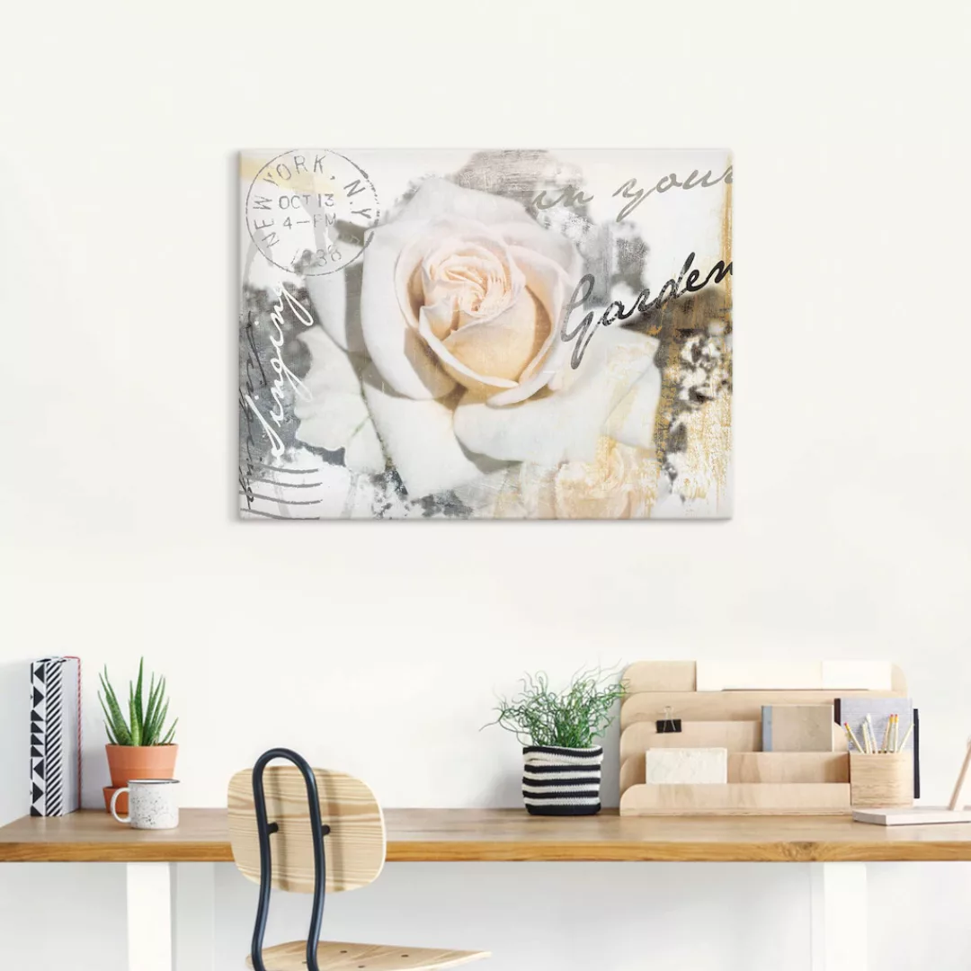 Artland Wandbild "In Buchstaben - Rose", Blumen, (1 St.), als Leinwandbild, günstig online kaufen
