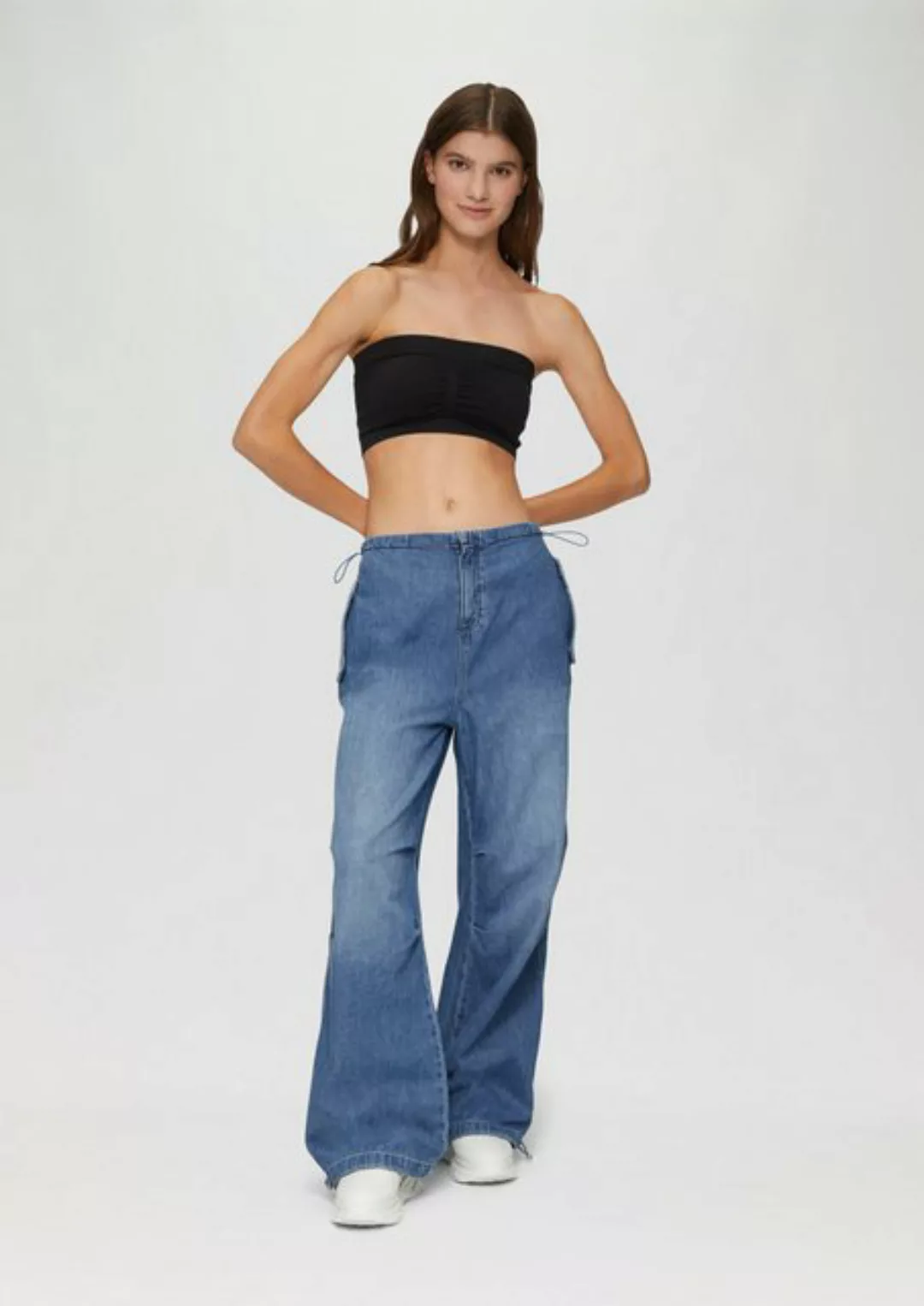 QS Stoffhose Parachute-Jeans / Loose Fit / Mid Rise / Wide Leg Tunnelzug am günstig online kaufen