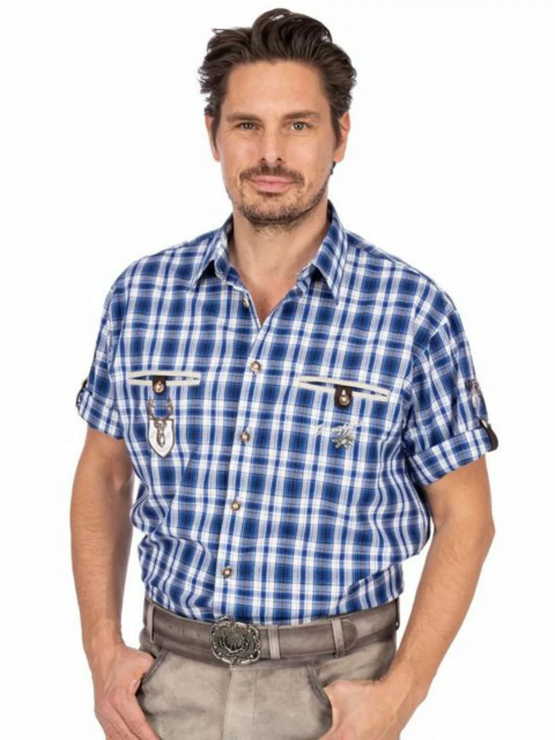 OS-Trachten Trachtenhemd Trachtenhemd EDDI Halbarm blau (Regular Fit) günstig online kaufen