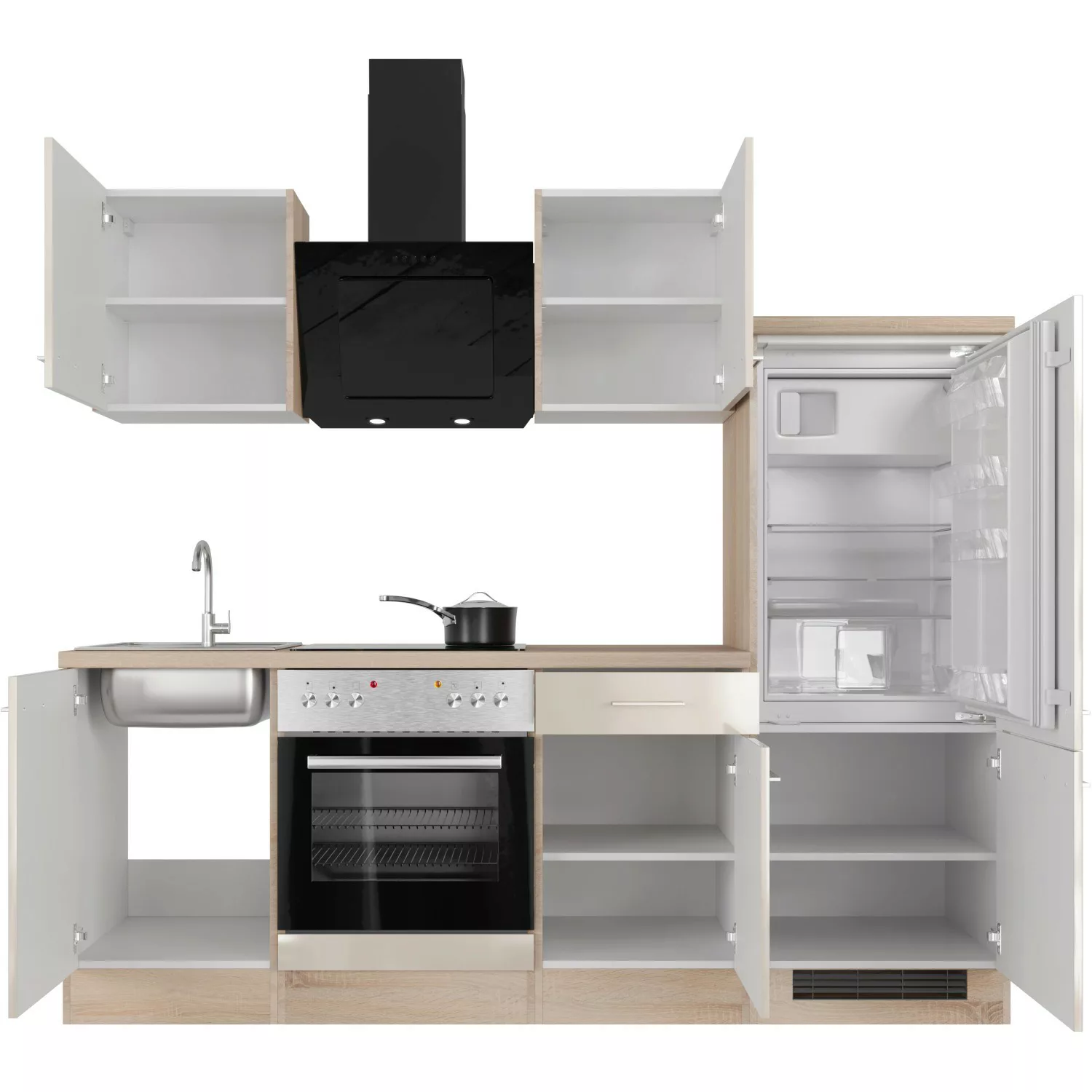Flex-Well Exclusiv Küchenzeile Orlando 220 cm Kaschmir Glanz - Sonoma Eiche günstig online kaufen