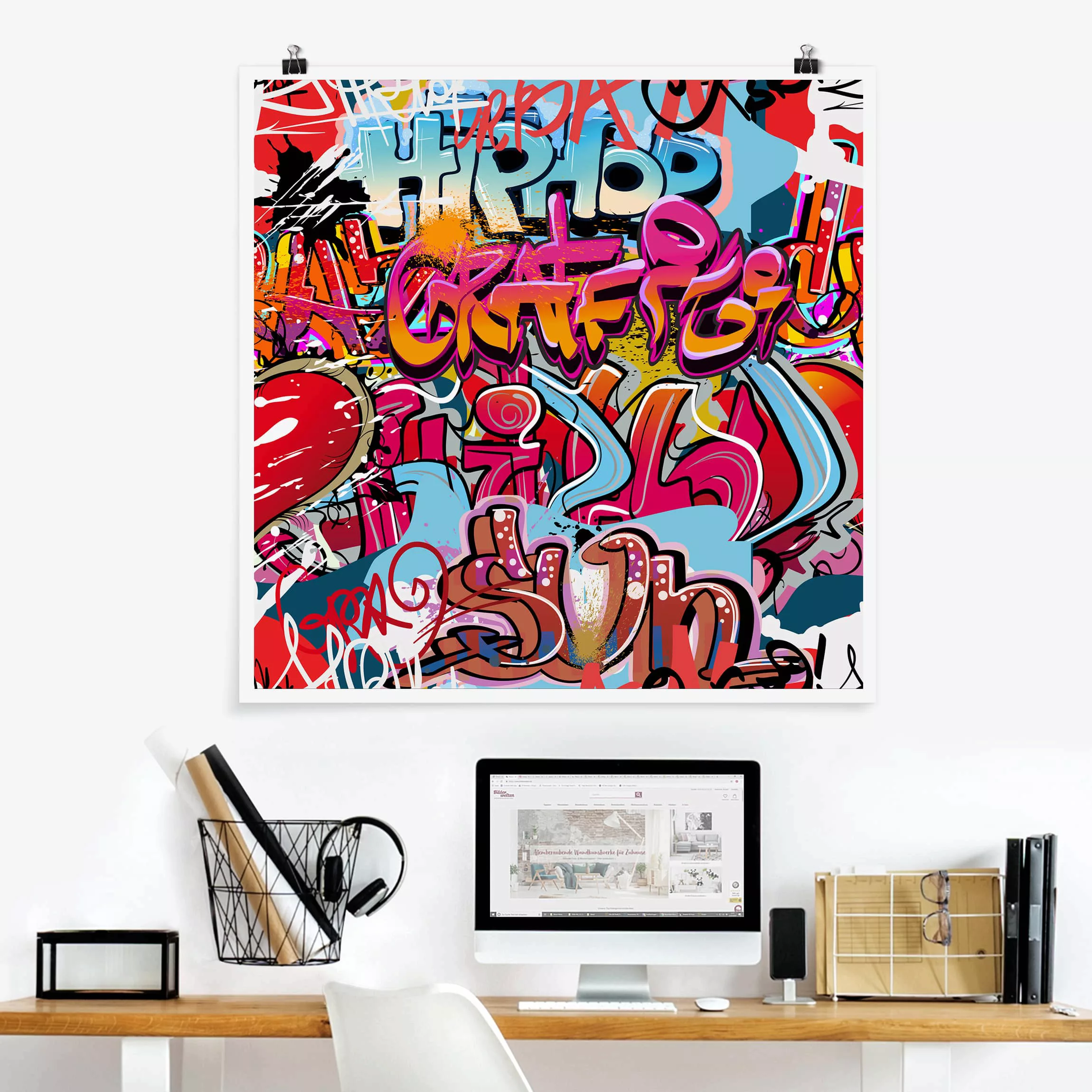 Poster Kinderzimmer - Quadrat HipHop Graffiti günstig online kaufen
