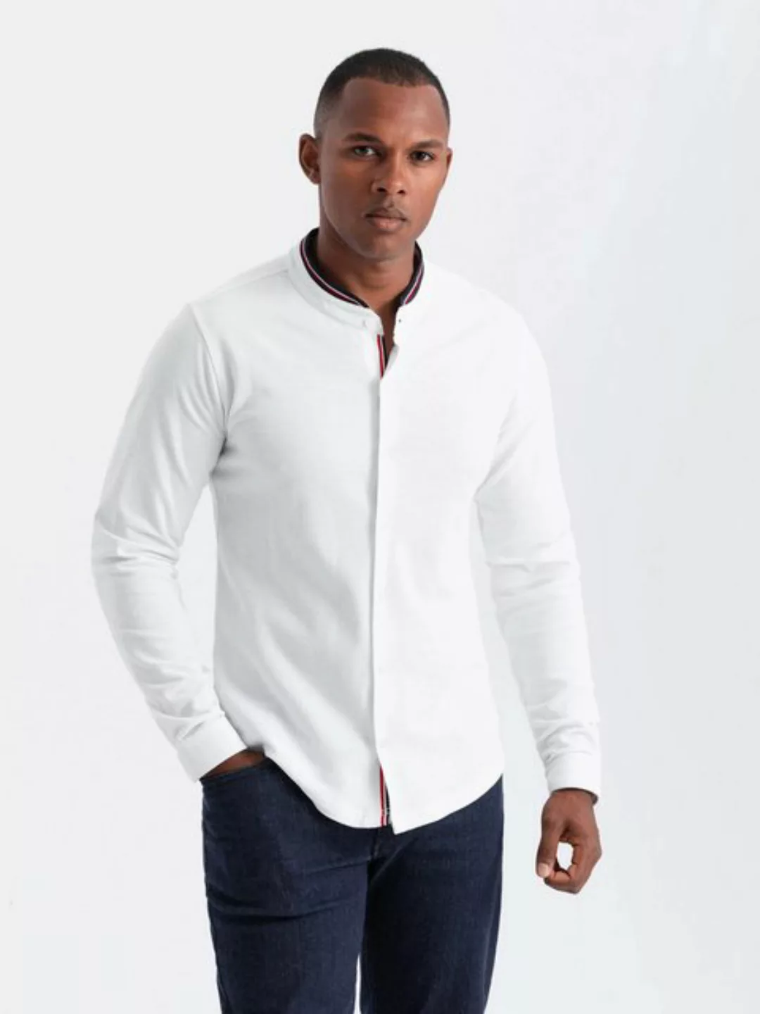 OMBRE Langarmhemd Herrenhemd SLIM FIT aus Baumwolle mit farbigen Stehkragen günstig online kaufen