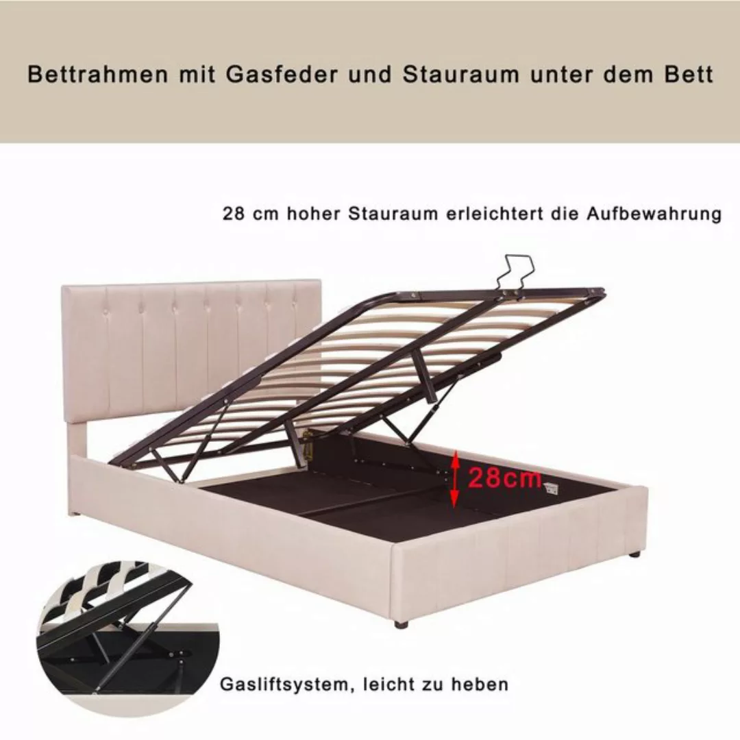 WISHDOR Polsterbett Doppelbett Bett 140*200 cm Hydraulisch Bettgestell ohne günstig online kaufen