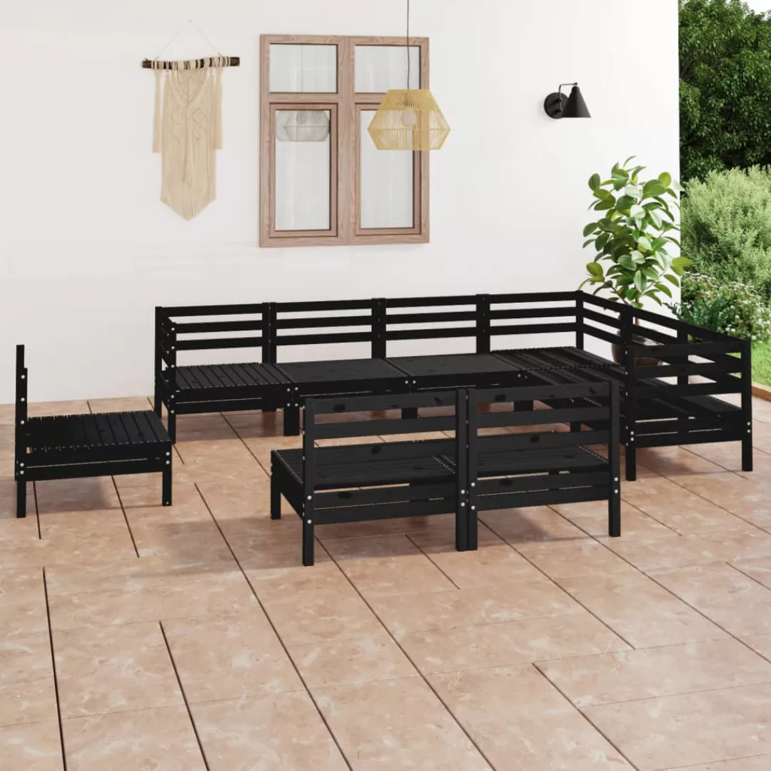 9-tlg. Garten-lounge-set Massivholz Kiefer Schwarz günstig online kaufen